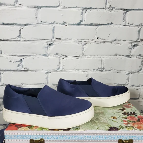 Vince Warren Blue Satin Slip On Sneakers - Picture 3 of 8